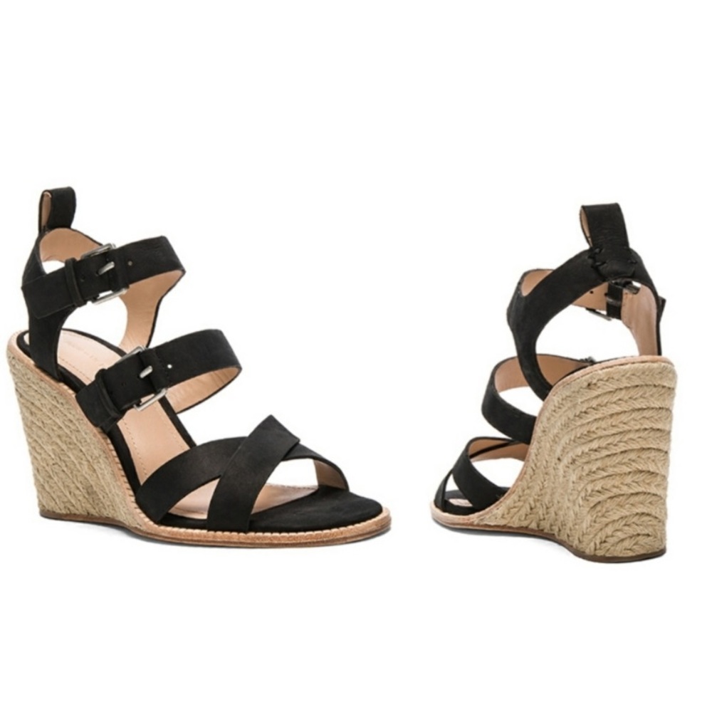 Pour La Victoire Black Oralee Leather Wedge